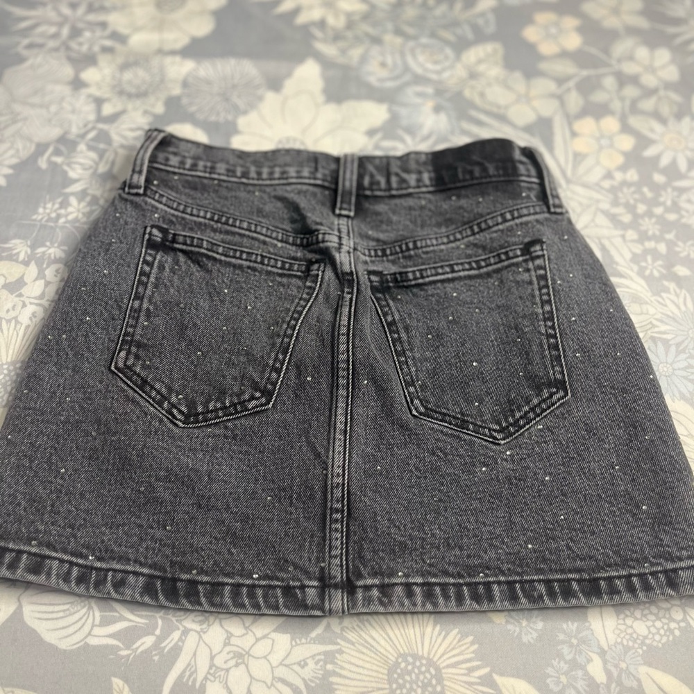 Abercrombie & Fitch High Rise Denim Mini Skirt Black Rhinestone Size 24 Y2K - Picture 13 of 16